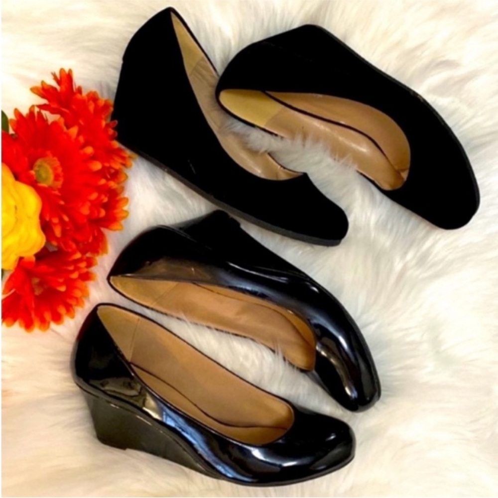 Wedge Dress Shoes Bundle Patent And Faux Suede Slip Slip On Shoes